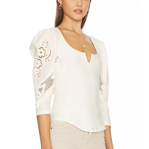 Free People Brunch Date Top Crochet Trim Sz XS - Picture 4 of 7